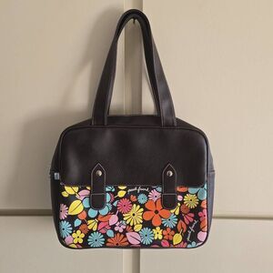 Paul Frank Vintage Y2K Shoulder Bag Purse Satchel Floral Brown EUC 2005